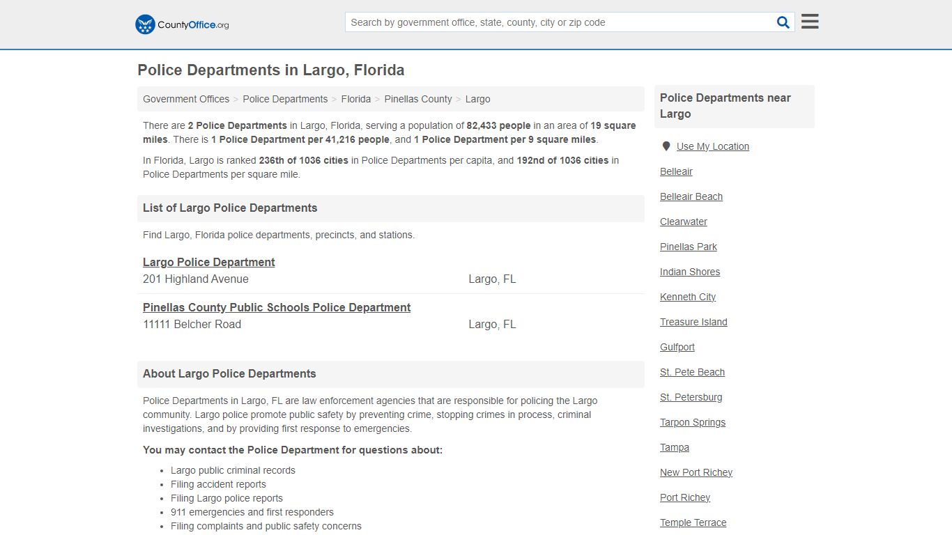 Police Departments - Largo, FL (Arrest Records & Police Logs)